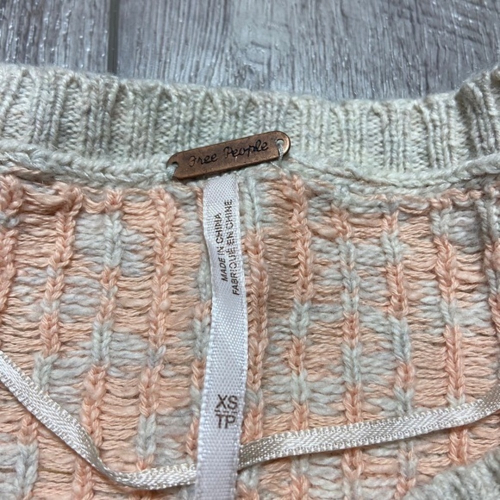 Free People XS Leopard‎ Print Cotton Alpaca Sweater Ivory Peach - Picture 6 of 8